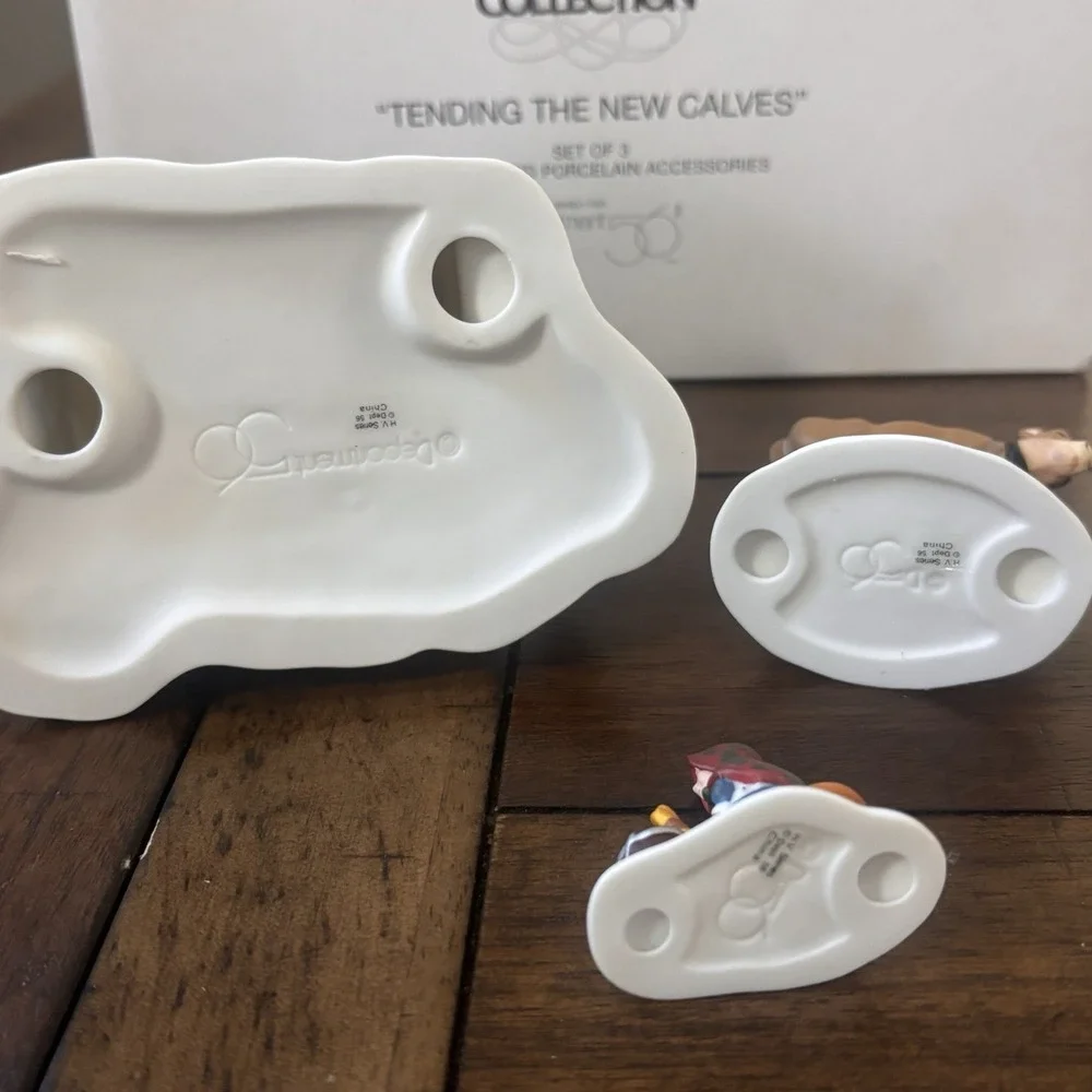 Department 56 Heritage Village Tending the New Calves Set of 3 Porcelain EUC
